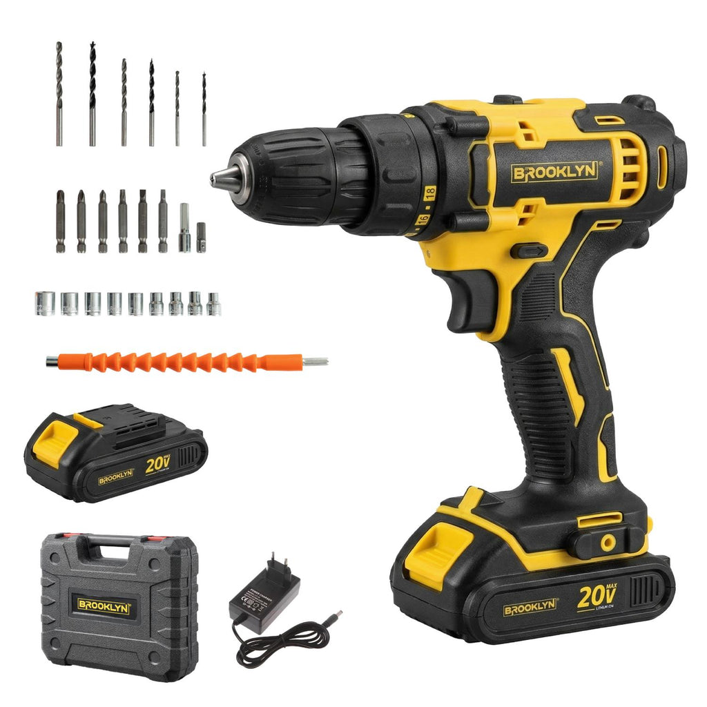 Kit 20V Inalámbrico Taladro Impacto, Atornillador Impacto, Soplador, Batería 2.0Ah y Cargador Total